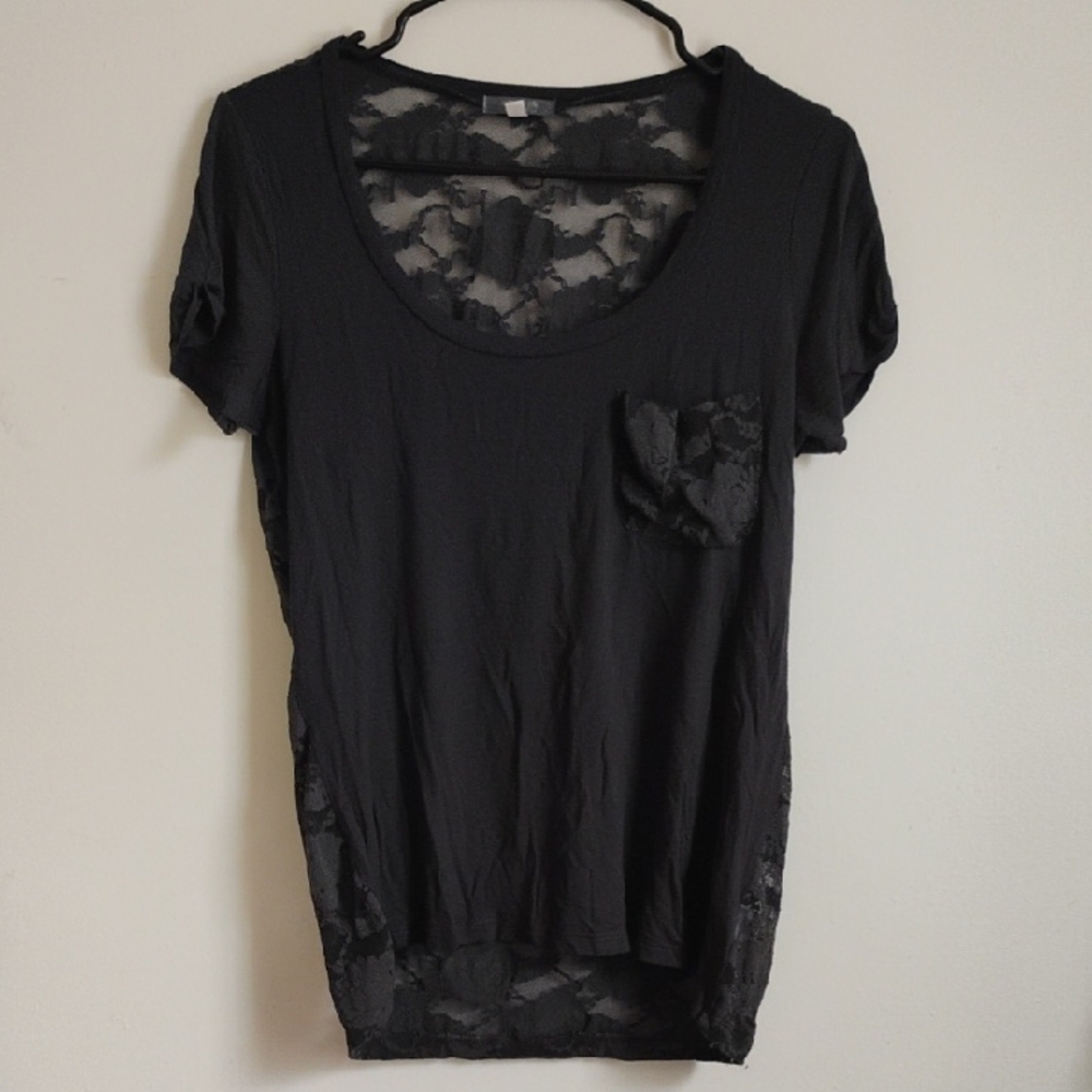 Sound & Matter | Dark Grey Lace-Back Tee | M